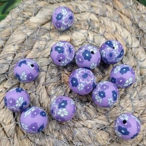 Jewelry Making Clay 12mm Beads Purple Flowers,20 Beads